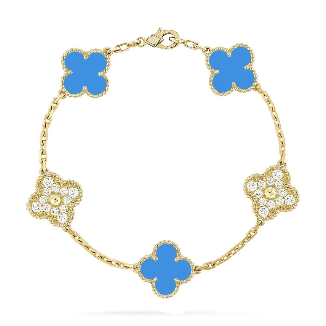 000878ce6144c05ffac949f66b05a18b.webp CLOVER 5 MOTIF BLUE AGATE BRACELET COLLECTION - Gold-Diamond, 19 - Image 1