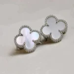 CLOVER MEDIUM 1 MOTIFS WHITE MOP EARRINGS SILVER - Silver, 925 Sterling Silver - 18k Gold Plated