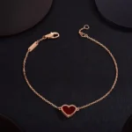 HEART CARNELIAN PINK GOLD BRACELET - 17