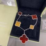 CLOVER 5 MOTIFS SIVLER CARNELIAN TIGER EYE BRACELET - 19