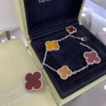 CLOVER 5 MOTIFS SIVLER CARNELIAN TIGER EYE BRACELET - 19