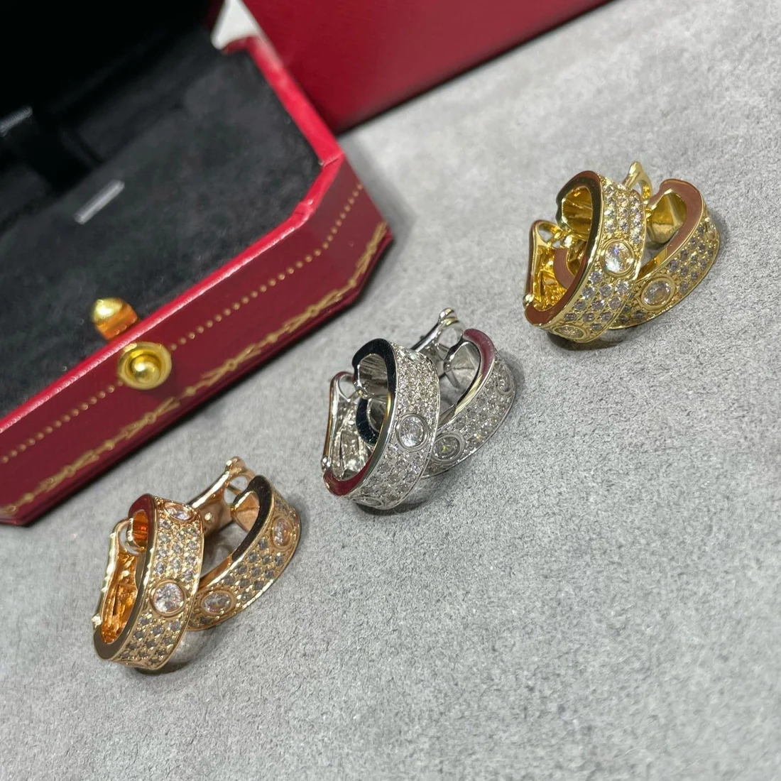 13339425664861731_f49e2b14-c60c-4b1f-be71-cc81a800f002.webp LOVE 5.5MM DIAMOND PAVED EARRINGS - 925 Sterling Silver - 18k Gold Plated, Pink Gold - Image 1