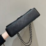 FLAP BAG 25CM SILVER HARDWARE BLACK LAMBSKIN - Image 6