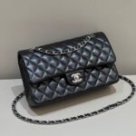 FLAP BAG 25CM SILVER HARDWARE BLACK LAMBSKIN - Image 12