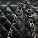 FLAP BAG 25CM SILVER HARDWARE BLACK LAMBSKIN - Image 8