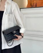 FLAP BAG 25CM SILVER HARDWARE BLACK LAMBSKIN - Image 20