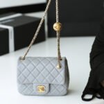 FLAP BAG 17CM GREY LAMBSKIN GOLD HARDWARE - Image 10
