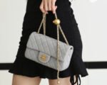 FLAP BAG 20CM GREY LAMBSKIN GOLD HARDWARE - Image 13