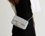 FLAP BAG 20CM GREY LAMBSKIN GOLD HARDWARE - Image 7