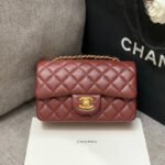 MINI RECTANGLE FLAP BAG 20CM BURGUNDY LAMBSKIN GOLD HARDWARE - Image 9