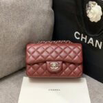 MINI RECTANGLE FLAP BAG 20CM BURGUNDY LAMBSKIN SILVER HARDWARE - Image 9
