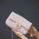 MINI RECTANGLE FLAP BAG 20CM LIGHT PINK LAMBSKIN GOLD HARDWARE - Image 11
