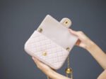 MINI RECTANGLE FLAP BAG 20CM LIGHT PINK LAMBSKIN GOLD HARDWARE - Image 15