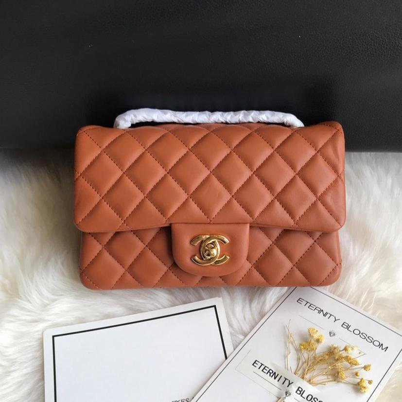 1531645381_46233295_0 CC 20 CLASSIC SMALL DOUBLE FLAP BAG IN CARAMEL BROWN CALFSKIN - Image 1