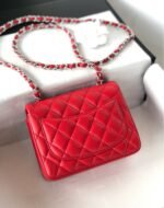 MINI SQUARE FLAP BAG 17CM RED LAMBSKIN SILVER HARDWARE - Image 7