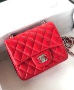 MINI SQUARE FLAP BAG 17CM RED LAMBSKIN SILVER HARDWARE - Image 8