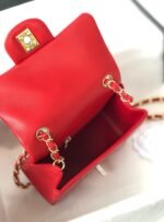 MINI SQUARE FLAP BAG 17CM RED LAMBSKIN GOLD HARDWARE - Image 11