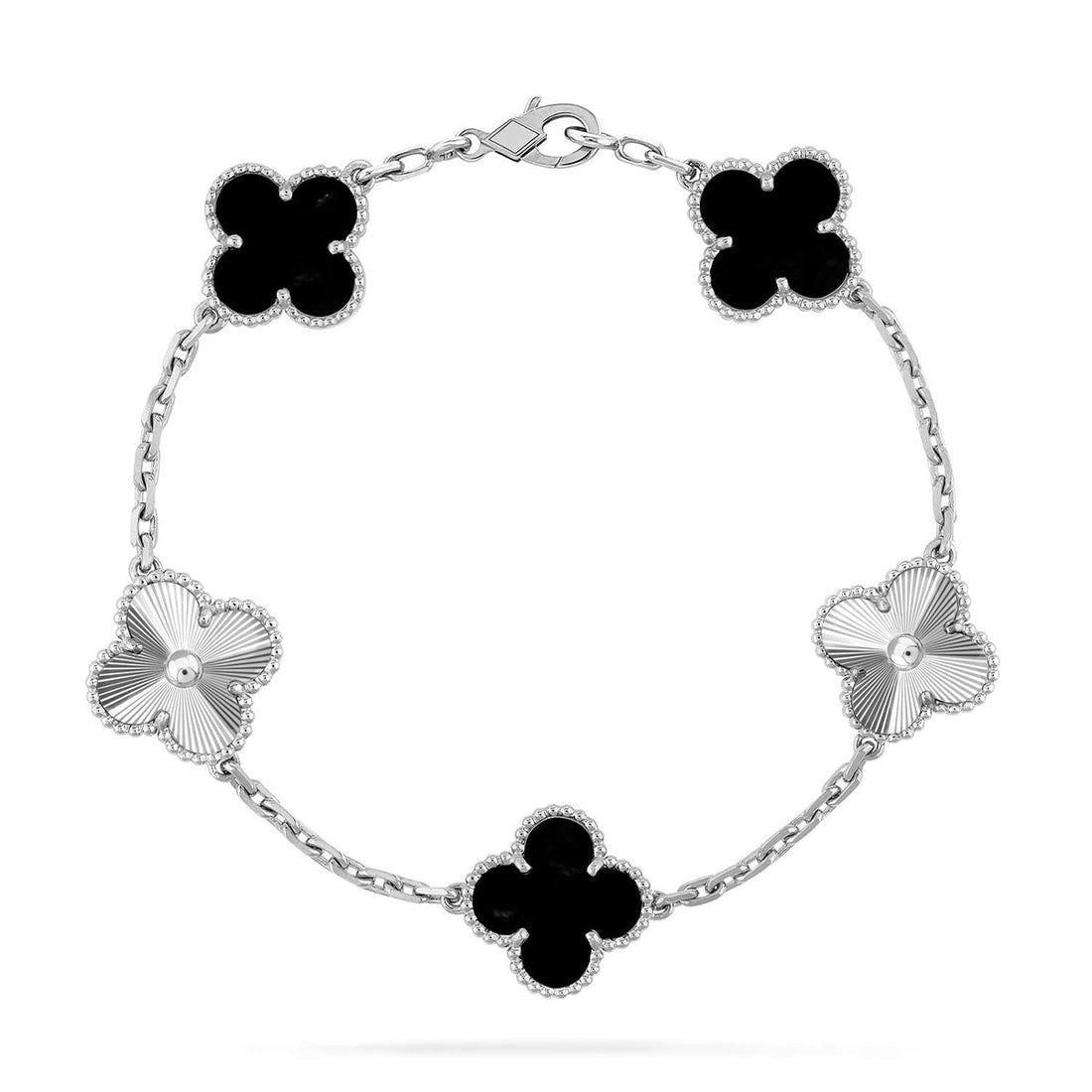 194802020e3379e36b128e991f4f1bed-5.png CLOVER 5 MOTIF ONYXS BRACELET COLLECTION - Silver, Laser - Image 1