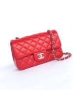MINI RECTANGLE FLAP BAG 20CM RED LAMBSKIN SILVER HARDWARE - Image 3