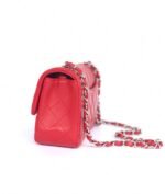 MINI RECTANGLE FLAP BAG 20CM RED LAMBSKIN SILVER HARDWARE - Image 11