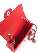 MINI RECTANGLE FLAP BAG 20CM RED LAMBSKIN SILVER HARDWARE - Image 8