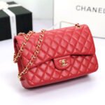 FLAP BAG JUMBO 30CM RED LAMBSKIN GOLD HARDWARE - Image 10