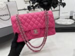 CC 25 CLASSIC SMALL DOUBLE FLAP BAG IN BRIGHT PINK CALFSKIN WITH STRAP - Image 2