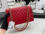 CC 25 CLASSIC SMALL DOUBLE FLAP BAG IN CHERRY RED CALFSKIN WITH STRAP - Image 4