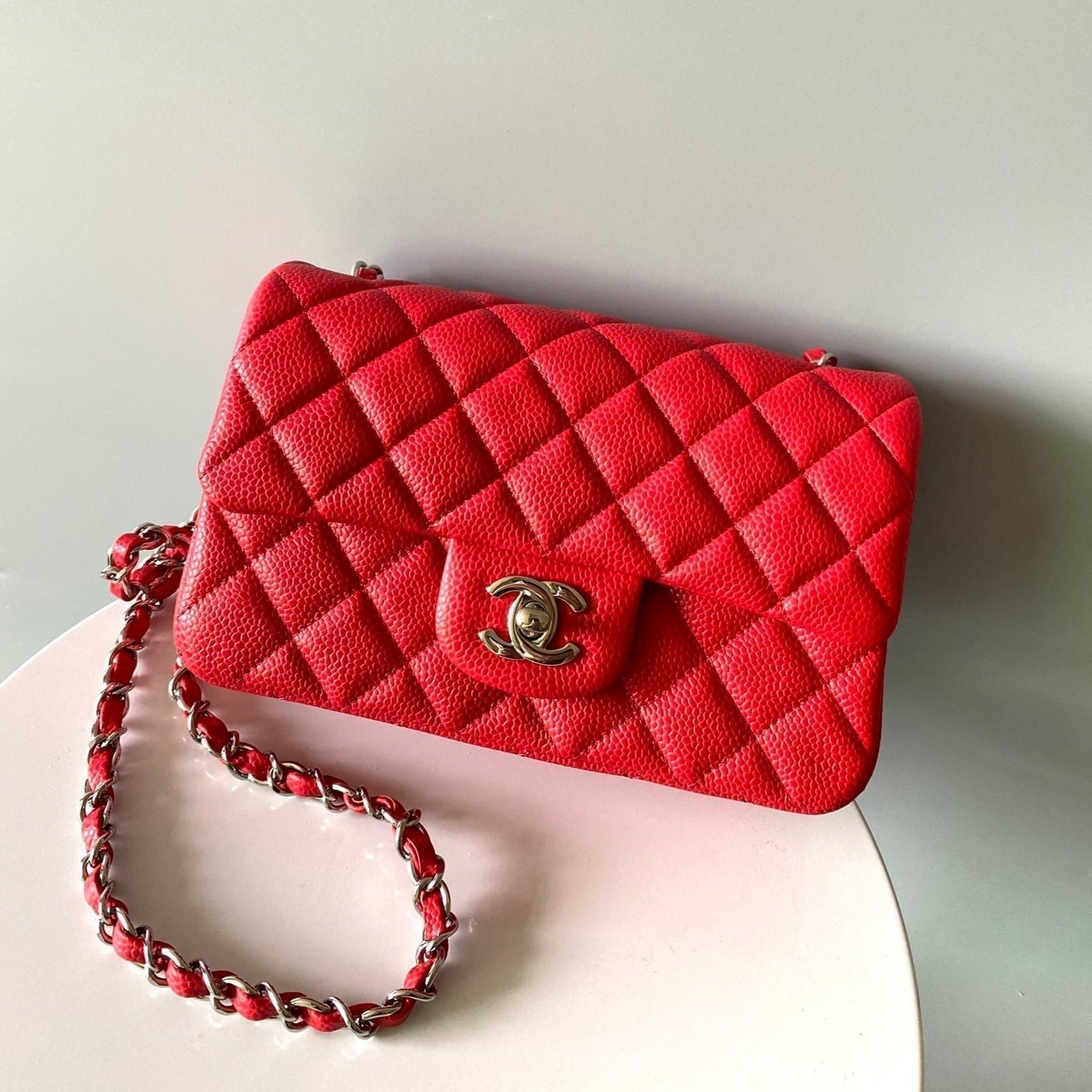 20230912_i1694515521_1531_1_jpg_395fdb7c-6dc2-43ec-aa23-f5b4408f76a9-1 MINI RECTANGLE FLAP BAG 20CM RED CAVIAR SILVER HARDWARE - Image 1