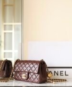 CHANEL 25S FLAP BAG 20 CM IN DARK BROWN LAMBSKIN WITH GOLD HARDWARE - Image 3