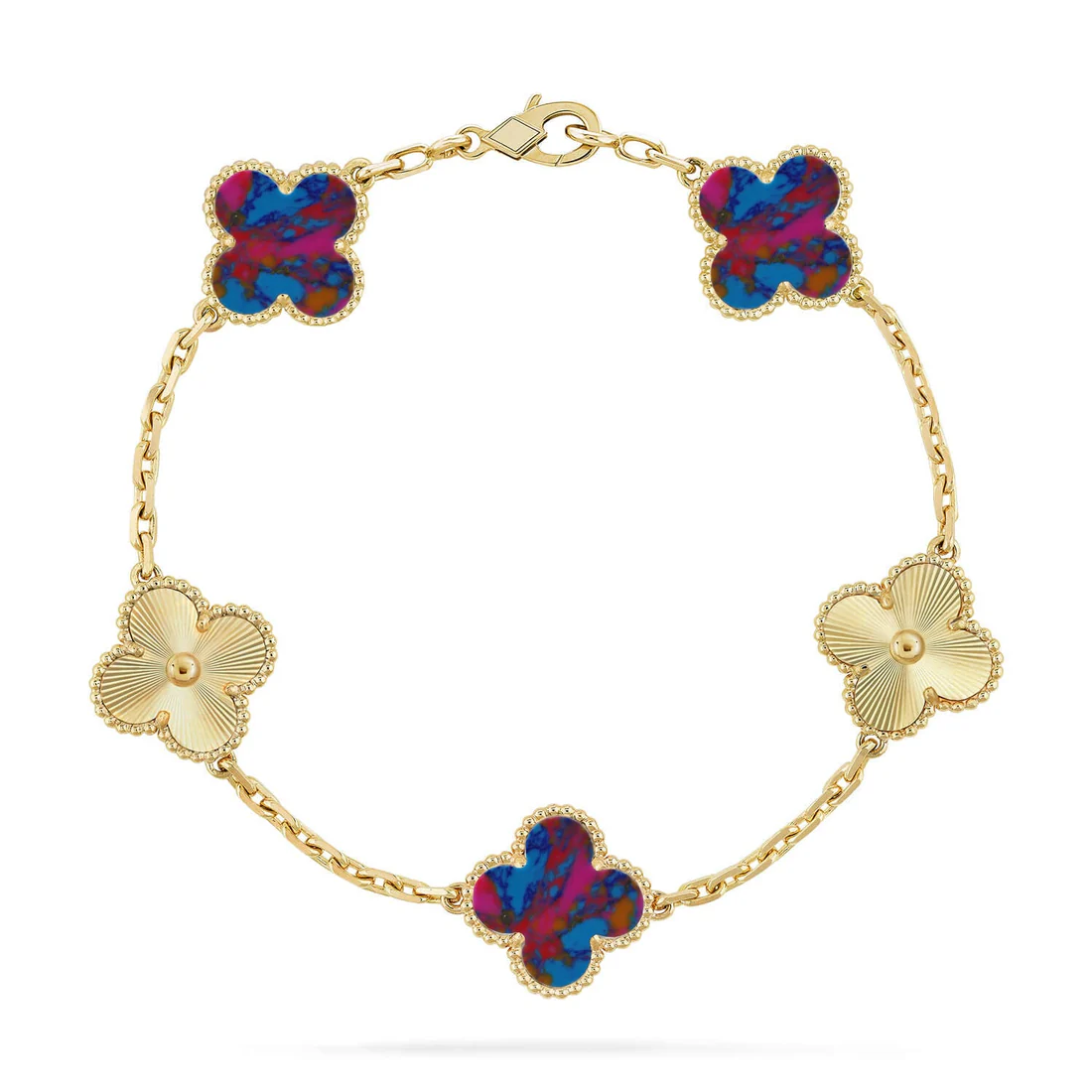 2_122d22c3-53ac-4b8a-91a4-78e5982c9285.webp CLOVER 5 MOTIF COLOR GEMSTONES BRACELET COLLECTION - Gold-Laser, 19 - Image 1