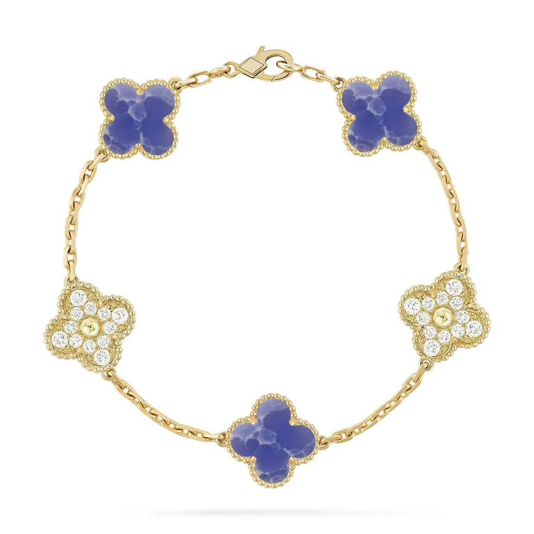 2_2d9de238-ec7d-45dd-a1e9-e62098c1faf4.webp CLOVER 5 MOTIF BLUE VEINS BRACELET COLLECTION - Gold-Diamond, 19 - Image 1