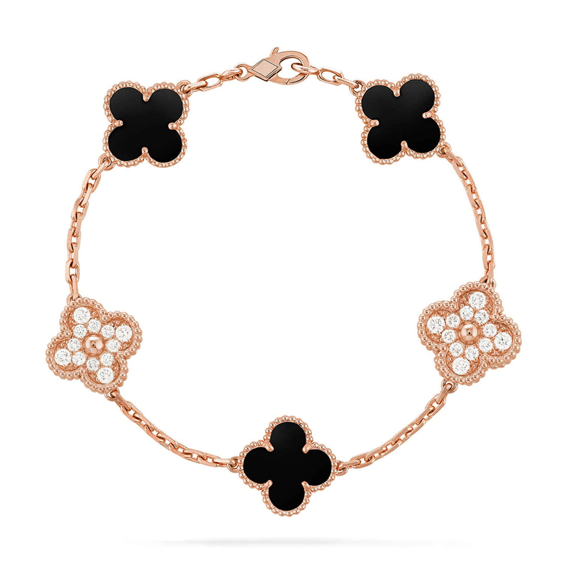 2_60fc3fff-cbbe-434e-95bf-8ef677.png CLOVER 5 MOTIF ONYXS BRACELET COLLECTION - Rose, Diamond - Image 1