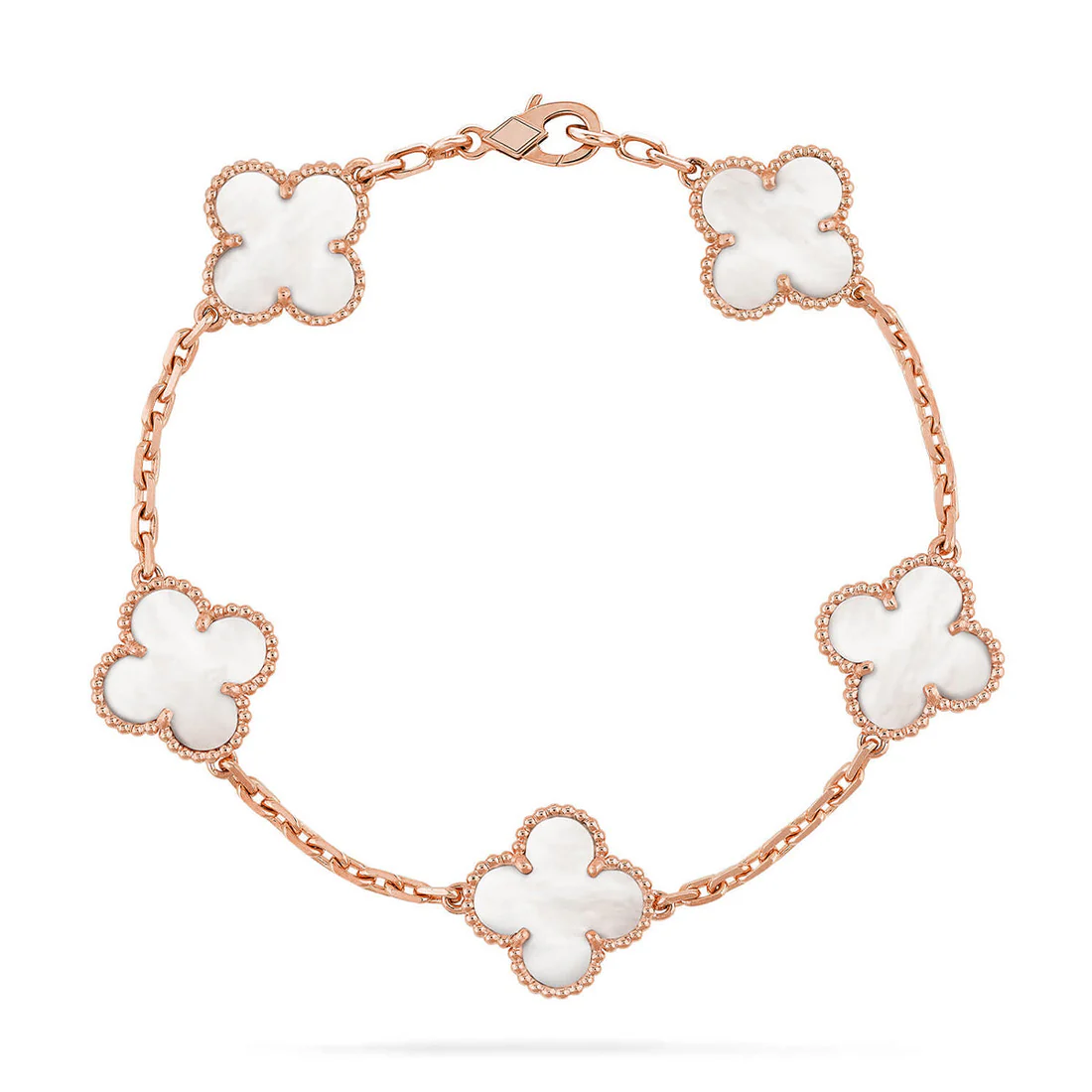 3a70c816181a69dcf3589cc5fccf4bc3.webp CLOVER WHITE PEARL MOP 5 MOTIF BRACELET COLLECTION - Rose, 19 - Image 1