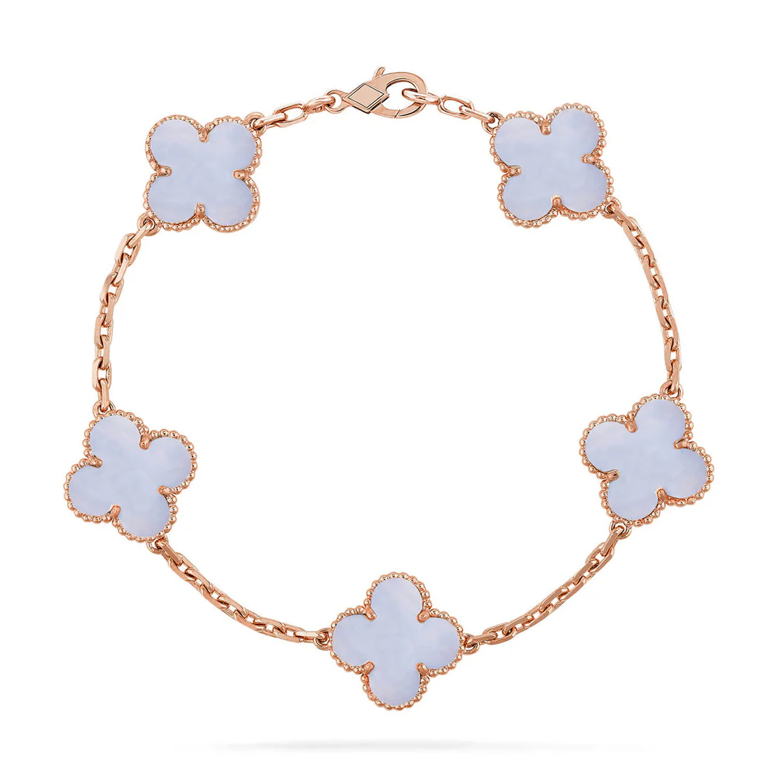 3a70c816181a69dcf3589cc5fccf4bc3_85bf42c9-7132-4945-9ac1-9d7aaff5bb11.webp CLOVER 5 MOTIF PURPLE CHALCEDONY BRACELET COLLECTION - Rose, 19 - Image 1
