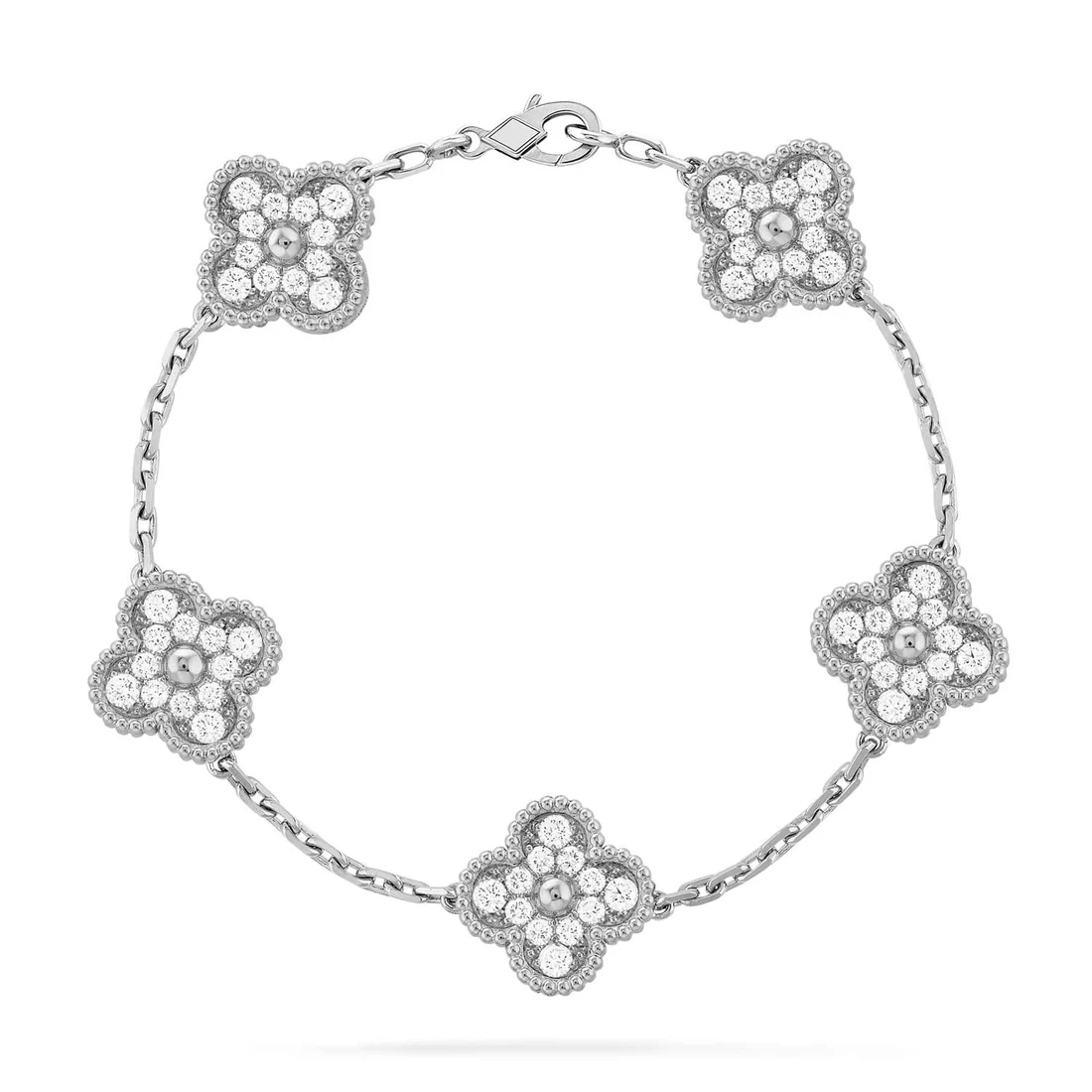 94c2558a604b8dbcbafdfbe57abae0e6_52039b48-5187-48fe-ae2b-9aff7ee759d9.webp CLOVER 5 MOTIF LASER BRACELET COLLECTION - Silver, Diamond - Image 1
