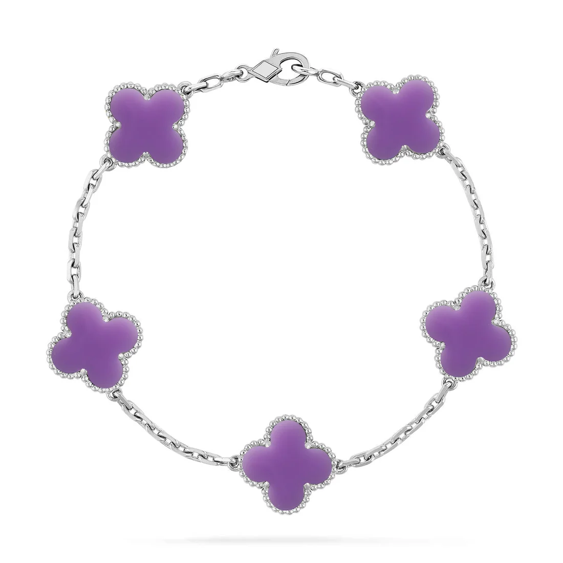 94c2558a604b8dbcbafdfbe57abae0e6_64d4a326-e589-4a85-9e89-64d8ec18d65d.webp CLOVER 5 MOTIF LIGHT PURPLE BRACELET COLLECTION - Silver, 19 - Image 1