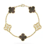CLOVER 5 MOTIF GRAY MOP BRACELET COLLECTION - Gold-Diamond, 19