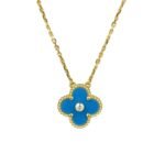 CLOVER 15MM DIAMOND AND BLUE AGATE NECKLACE - Gold