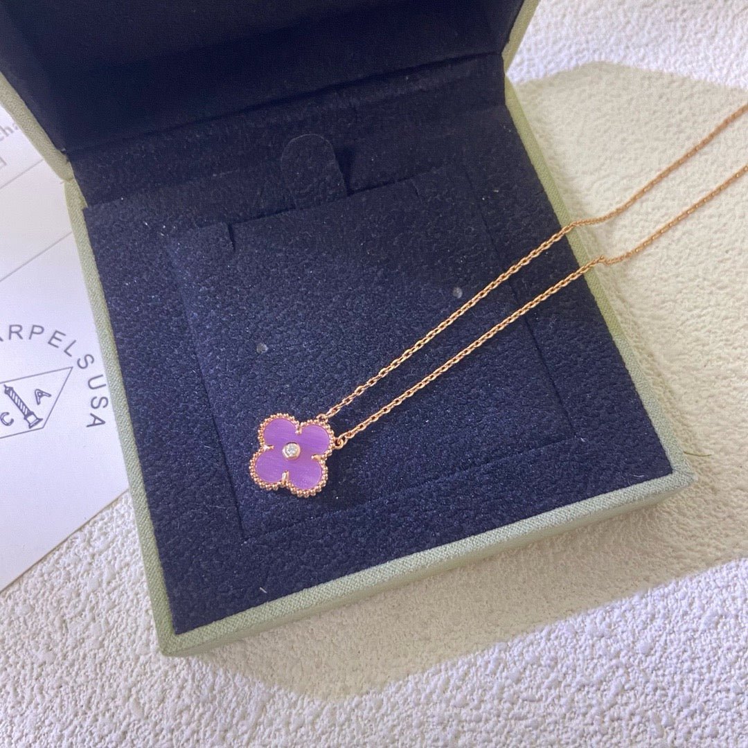 IMG_6208-1.jpg CLOVER 15MM DIAMOND PURPLE VIOLET NECKLACE - Gold - Image 1