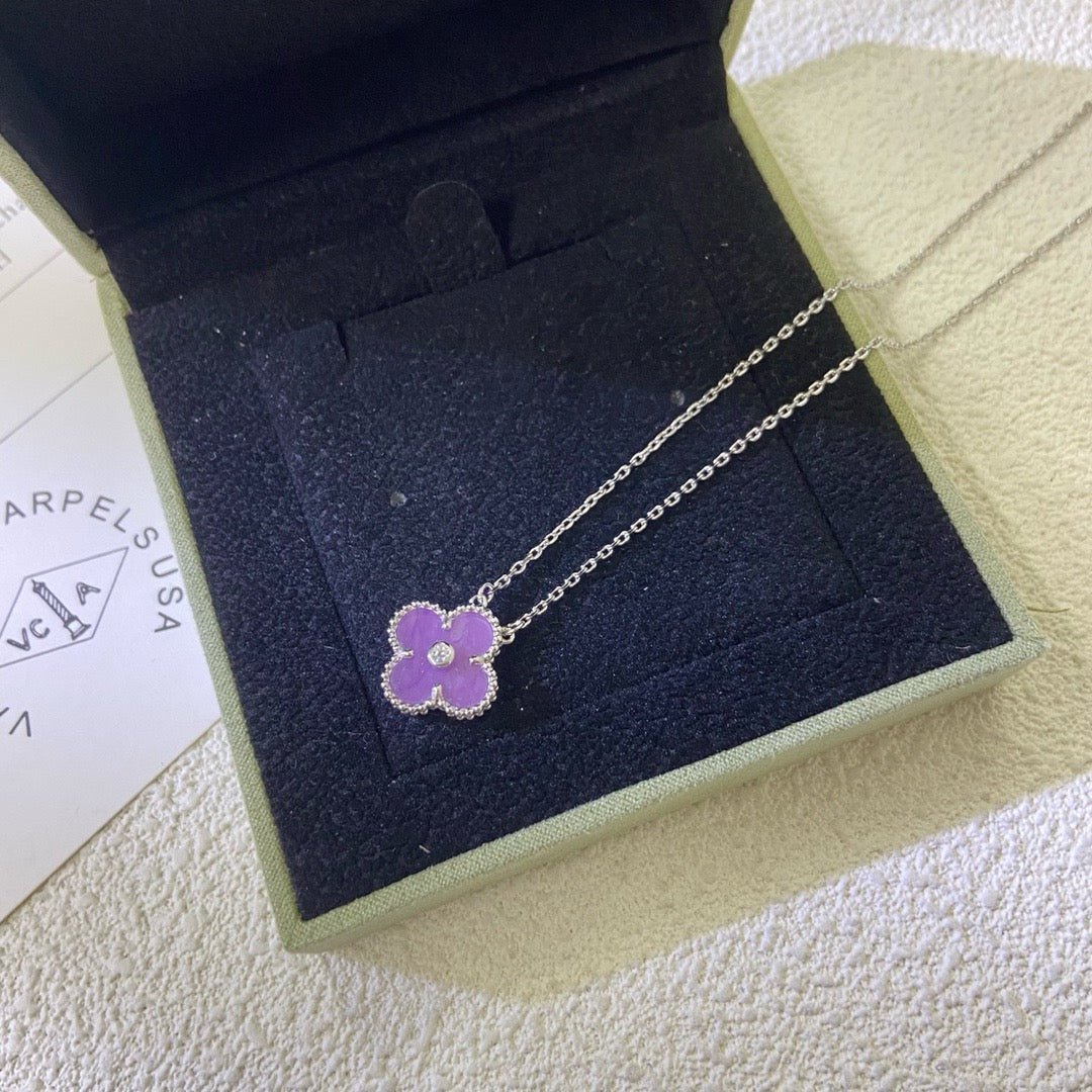 IMG_6209.jpg CLOVER 15MM DIAMOND PURPLE VIOLET NECKLACE - Silver - Image 1