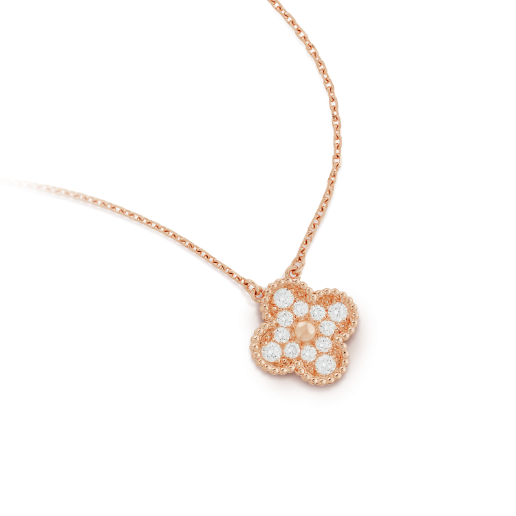 IMG_6863_9dce89fb-8262-4973-957c-4f8e77467330.png CLOVER 15MM DIAMOND SINGLE FLOWER NECKLACE - Rose Gold - Image 1