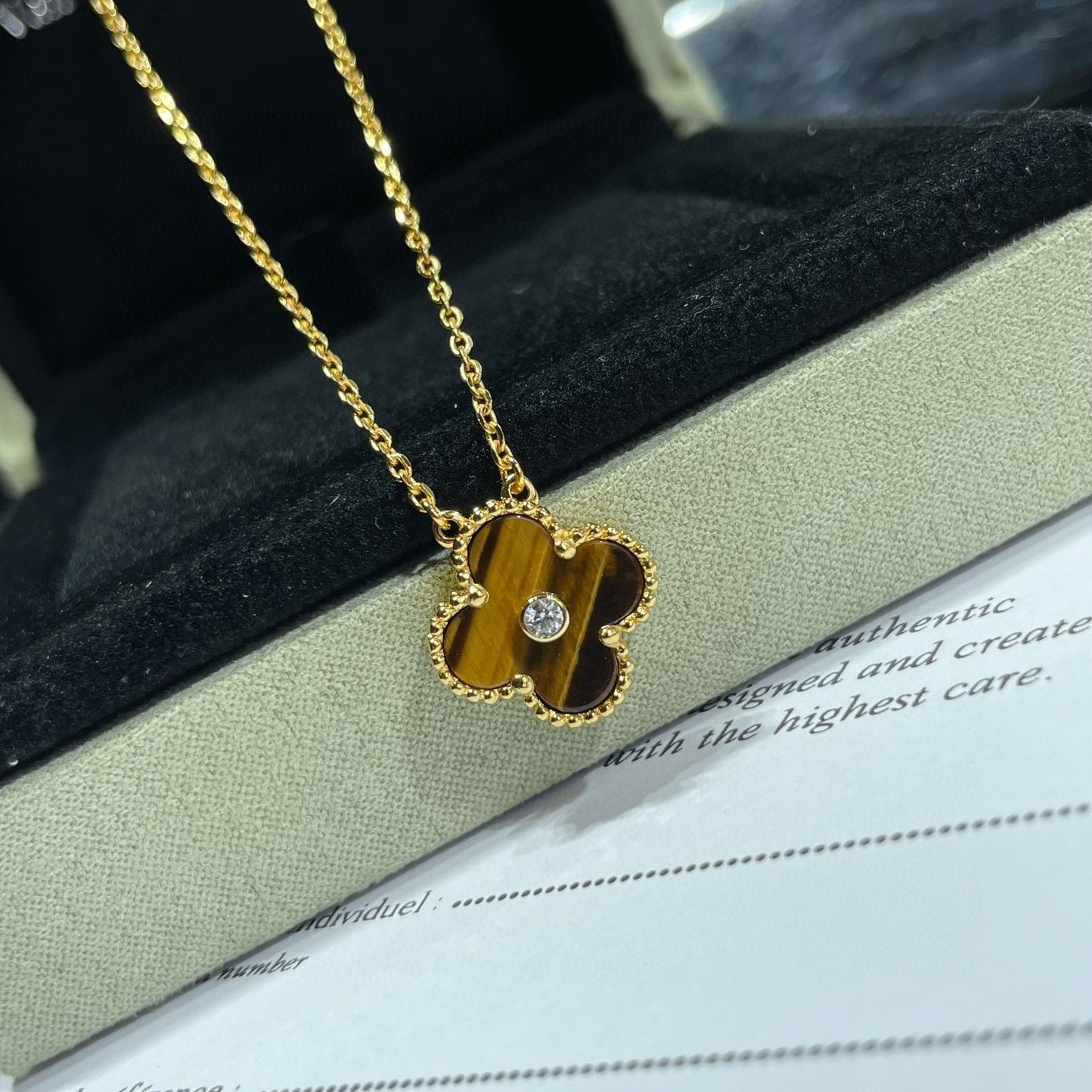 IMG_6876_2d907874-bbc3-40aa-8714-c73519d1d240.jpg CLOVER 15MM DIAMOND AND YELLOW TIGER'S EYE AGATE necklace - Gold - Image 1