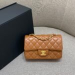 FLAP BAG 20CM CARAMEL LAMBSKIN GOLD HARDWARE - Image 2