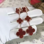 CLOVER 3 MOTIF CARNELIAN DROP EARRINGS - Rose Gold