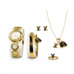 Branded Gold Charm Lock Jewelry & Watch Set