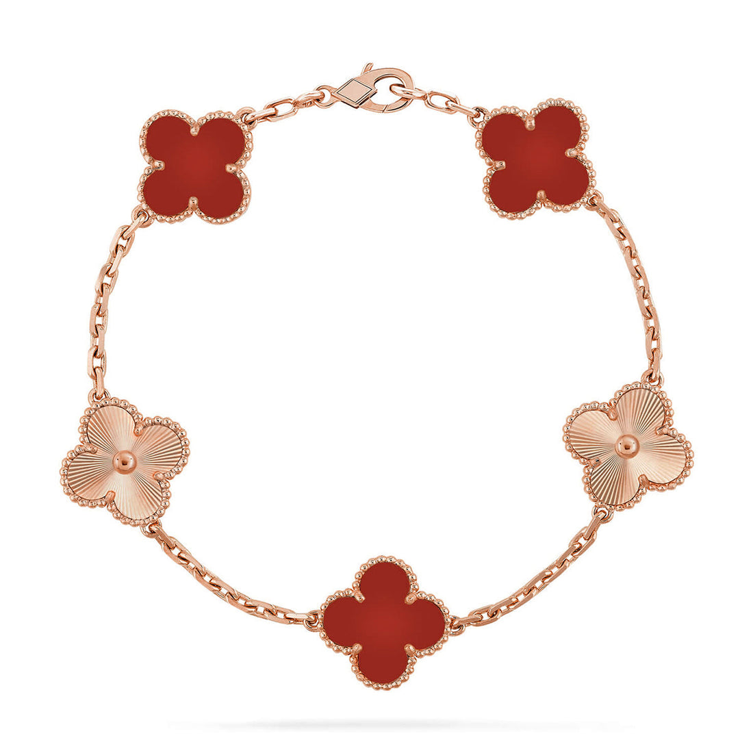 ce91685dbe997aea5d784442599c0215-5.png CLOVER 5 MOTIF RED CORNELIAN BRACELET COLLECTION - Rose, Laser - Image 1