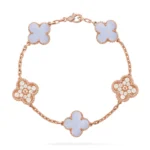 CLOVER 5 MOTIF PURPLE CHALCEDONY BRACELET COLLECTION - Rose-Diamond, 19