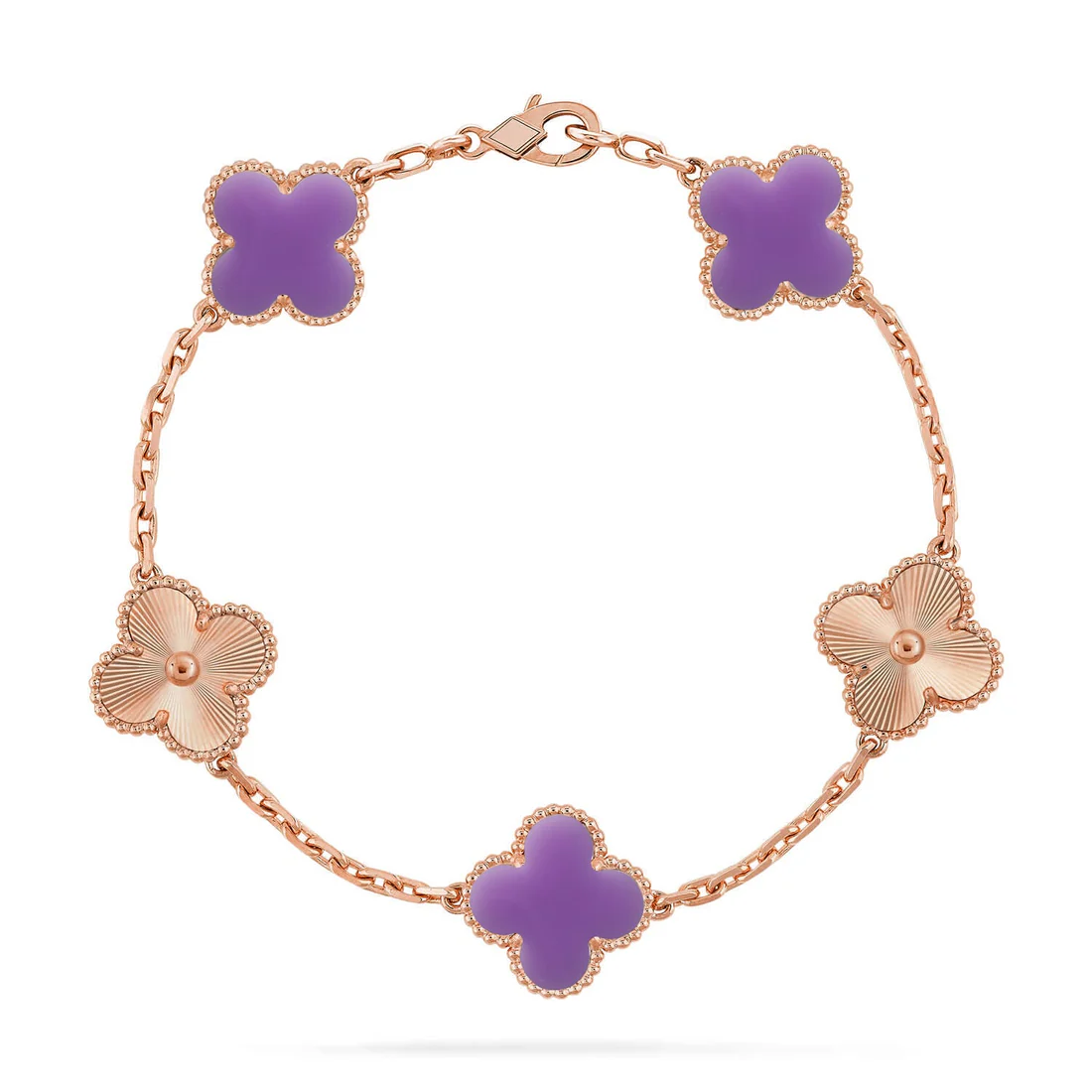 ce91685dbe997aea5d784442599c0215_29e4caf3-e163-4a66-a157-809989f35459.webp CLOVER 5 MOTIF VIOLET BRACELET COLLECTION - Rose-Laser, 19 - Image 1