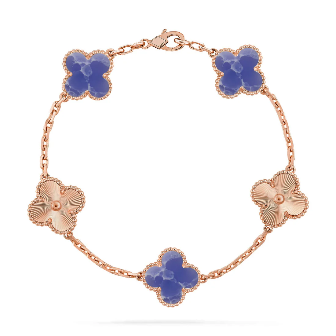ce91685dbe997aea5d784442599c0215_ce3cecf4-9f23-433d-949c-0c21043bd99b.webp CLOVER 5 MOTIF BLUE VEINS BRACELET COLLECTION - Rose-Laser, 19 - Image 1
